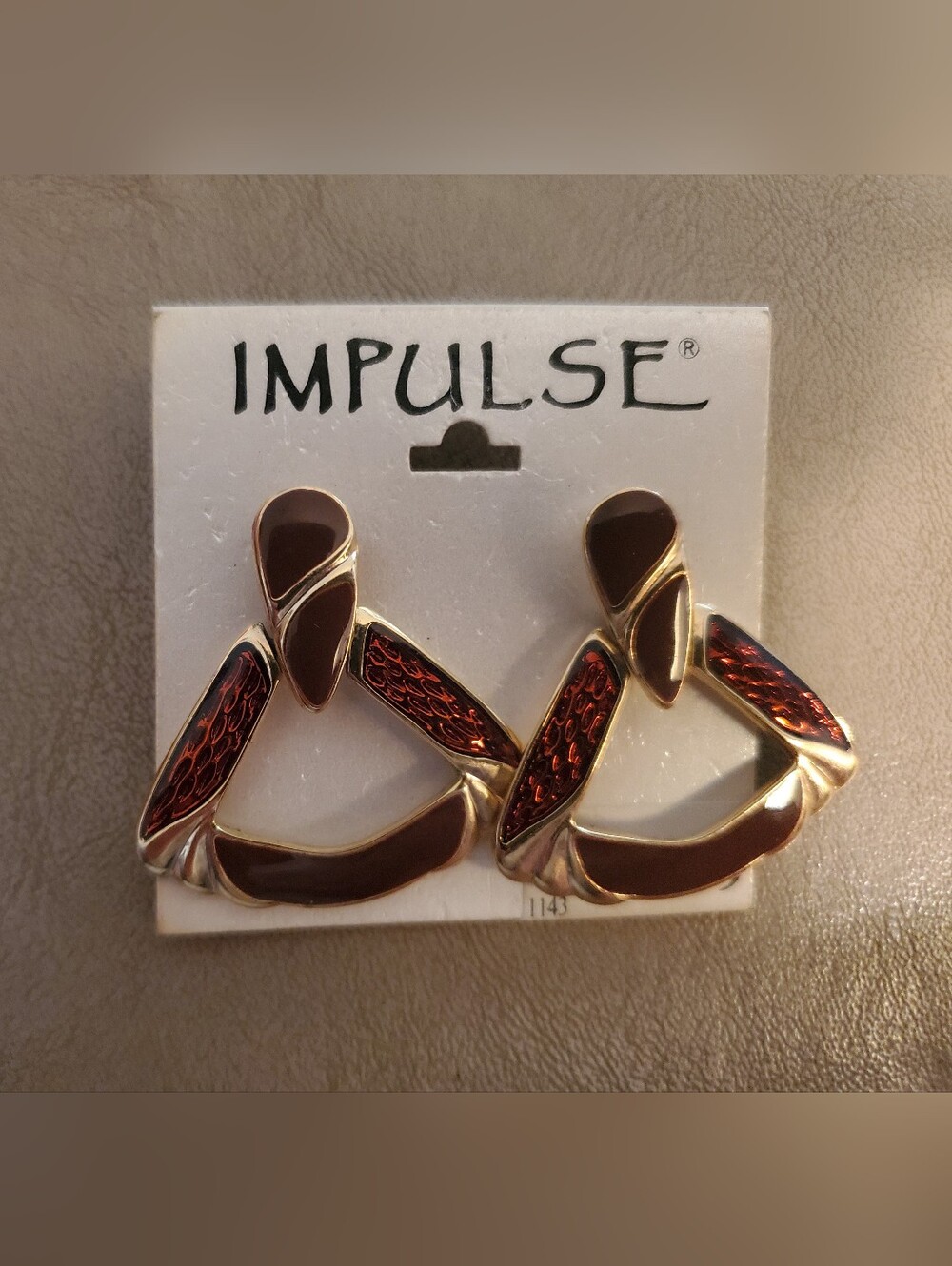 Impulse Gold-Tone Hoop Earrings with Brown and Red Enamel